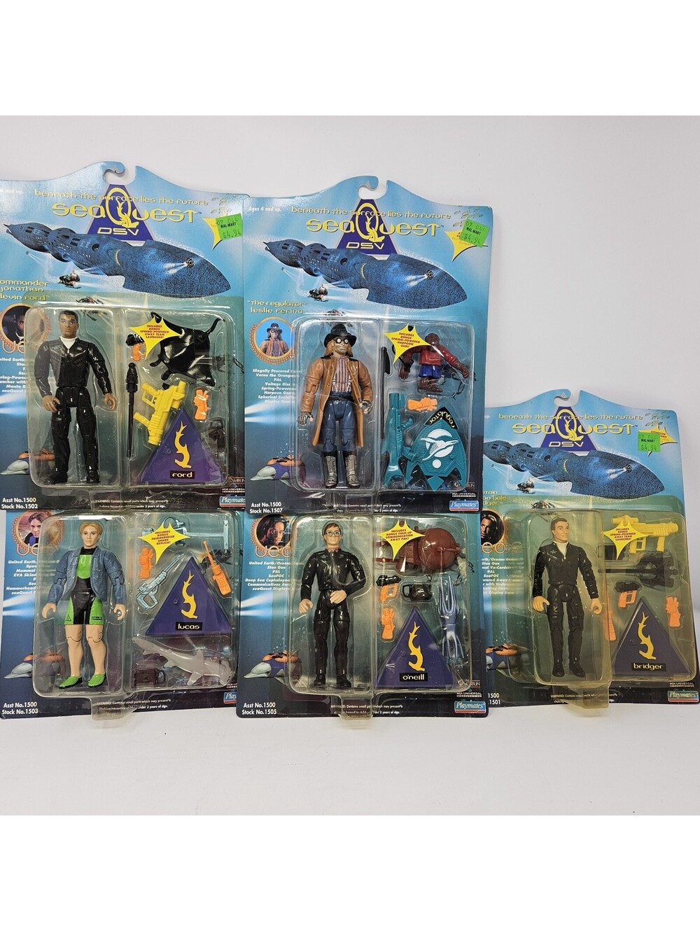 Lot Of 5 SeaQuest DSV Action Figures Vintage 1993 New Sealed Lucas, Capt. Nathan